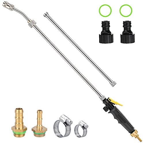 111cm Garden Watering Wand Sprayer Lance, 2 Brass barbs Match 3/8'' & 1/4'' Hoses, Stainless Steel Spray Nozzle Garden Hose Sprayer Wand, for Car Wash, Flower Watering, Pet Bathing, Cleaning
