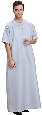 Memmyly Abaya Herren Muslim Dubai Kaftan Herren Marokkanisch Abend Kamis Herren Muslim Pyjama Jubba Morgenmantel Hijab Langes Kleid Kaftan Islamisch Muslim für Herren, grau, 56