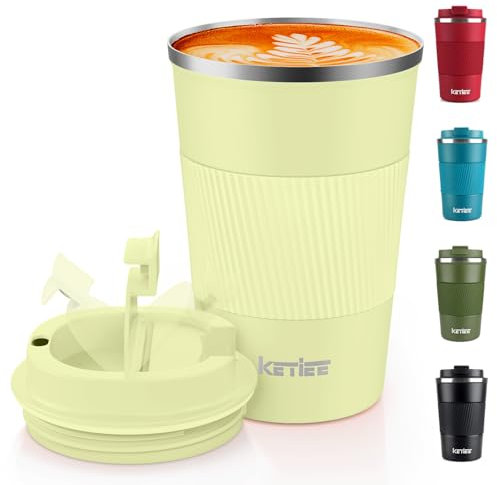 KETIEE Travel Mug Insulated Coffee Cup with Leakproof Lid, Reusable Coffee Cups Travel, Double Walled Coffee Travel Mug, Stainless Steel Coffee Mug for Hot Cold Drinks, 380ml Milk Yellow