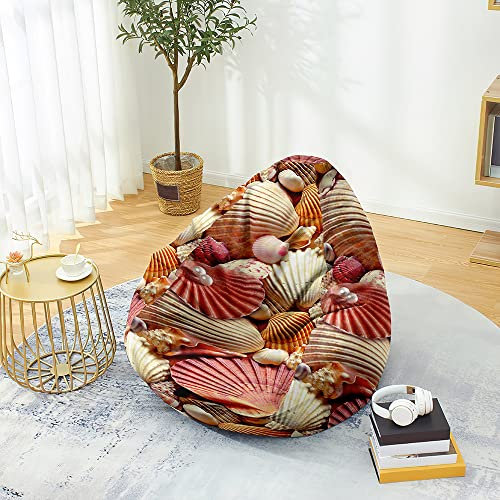 Odot Sitzsack, Sommerstrand Druck Sitzsack Bezug, Sitzsack Bezug Ohne Füllung, Komfortabler Abnehmbarer Bean Bag, Outdoor Sitzsack für Indoor Outdoor Living Room Decor (80x90cm,Rote Muschel)