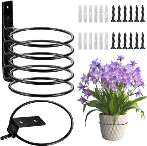 6 Pack 6 Inch Wall Plant Pot Holder Plant Hanging Bracket Metal Wall Mounted Flower Pot Ring Holder Foldable with Mounting Hardware Wall planters for Home or Garden Fence Indoor Outdoor Plants Decor