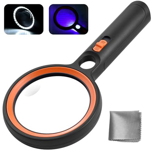 Lupe mit Licht mit 30 LED, 30X 45X 60X Leselupe mit Licht Groß, 30 Fach Vergrößerung Handlupe mit 2 Lichtmodi, Lupe für Senioren, Münzen, Inspektion, Hobbies