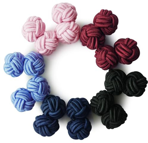 HONEY BEAR 5 Paar Herren/Damen Seide Stoff Knoten Seidenknoten Manschettenknöpfe Set mit Box (Blau Rot Rosa mit Box)