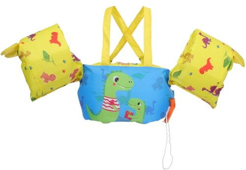 HeySplash Chaleco de Natación para Niños, Manguito de Natación con Correa Ajustable, Flotador de Piscina para Niñas de 2-6 Años, Flotador para Niños Aprendan a Nadar, Azul Amarillo Verde Dinosaurio