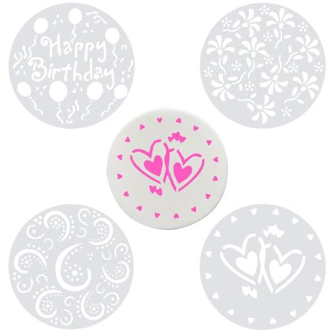 KOZOY Cake Decoration Stencils Set, 4 Pieces, Cake Flower Spray Stencils, Happy Birthday, DIY Sugar Powder Sieve Pastry Spray Baking Tools