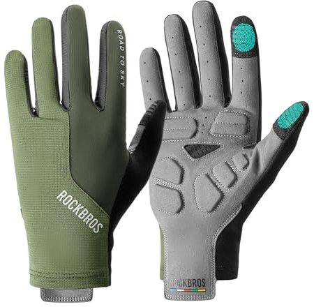 ROCKBROS Road to Sky Fahrrad Handschuhe Touchscreen Vollfinger Fahrradhandschuhe Atmungsaktiv Herren Damen MTB Rennrad Bicycle Cycling Grün M