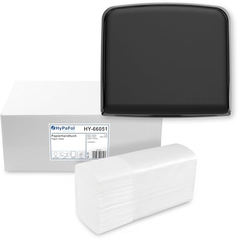 Handtuchpapierspender Interfold + Z-Falz Papierhandtuch 2-lagig – Schwarz Matt – 3.750 Blatt – Hygienespender Set für Z-Falz Handtücher