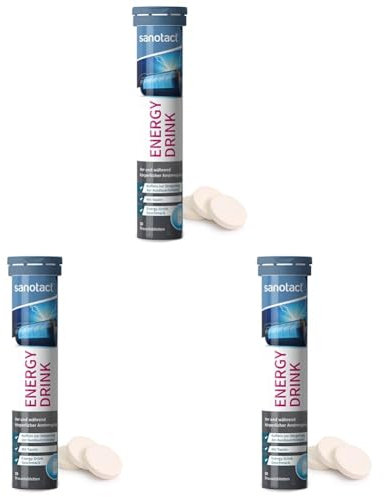 sanotact Energy Drink (20 Brausetabletten) • Taurin + Koffein + B Vitamine • Zucker- & kalorienfrei • Brausetabletten mit Koffein zur Steigerung der Ausdauerleistung • Energy-Drink-Geschmack