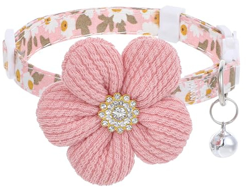 Katzenhalsbänder Mit Glöckchen, Verstellbare Katzenhalsband Mit Blumen, Katzenhalsband Mit Sicherheitsverschluss, Süßes Rosa Blüten Katze Halsband Für Katzenmädchen Und -Jungen