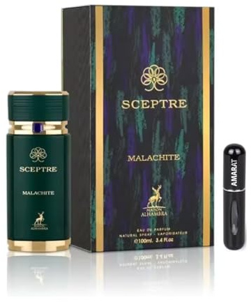 Sceptre Malachite Eau de Parfum, 100 ml, arabischer Duft, Uni, langanhaltend, EDP, inklusive nachfüllbarem Zerstäuber, 5 ml, Zitrus, blumig und holzig, mit Noten von Mandarine, Jasmin und Vetiver