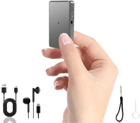 Enregistreur vocal – Mini enregistreur vocal de 64 Go – Fonction d'annulation du bruit activée par la voix, enregistreur audio rechargeable avec écouteurs, appareil d'enregistrement USB-C portable