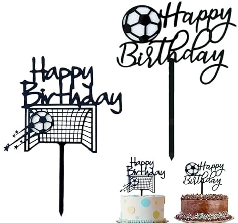 2 Stück Fußball Tortendeko,Cake Topper Happy Birthday für Geburtstag | Fußball Cake Topper Set mit Happy Birthday Schriftzug und Tor-Design für Birthday Party & Kuchen