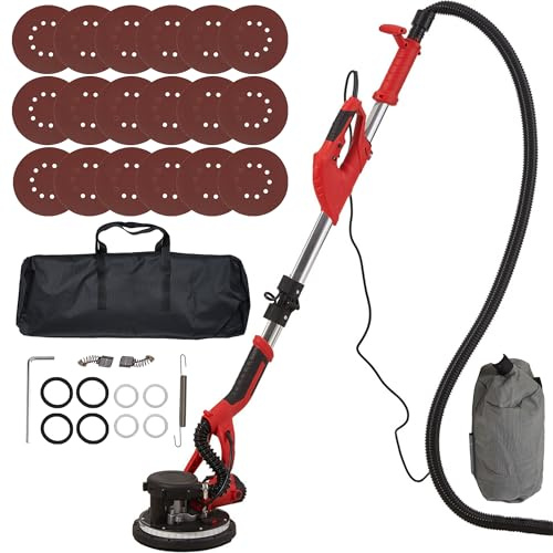 INMOZATA Drywall Sander, Electric Wall Sander with Vacuum Auto Dust Collection, with 18Pcs Sanding Discs and Carrying Bag, Variable Speed 800-1750RPM, Folding Handle, LED Light