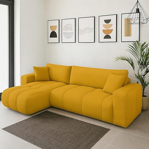 Agritrade AK FURYN Velvet Fabric Corner Sofa Bed with Storage Universal Side Mustard