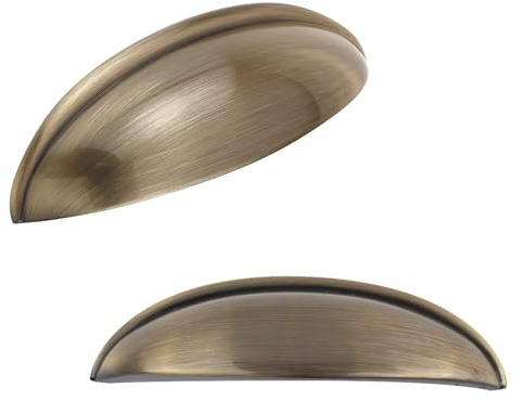 keypak 10 Pack Metal Shaker Handles 88mm Antique Brass Pull | Vintage Zinc Alloy Cabinet & Drawer Pull Handles for Kitchen Cabinets, Cupboards, Furniture & DIY Renovations