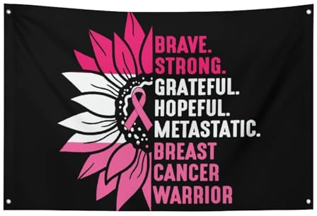 Pink Ribbon Brustkrebs-Krieger-Flagge, 90 x 150 cm, Gartenbanner mit 4 Löchern, Dekoration für drinnen und draußen