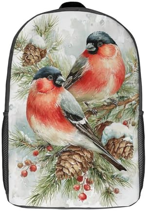 Zwei Gimpel Kinder Rucksack,Geräumig School Bag Mit Verstellbaren Trägern,Strapazierfähig Zapfen, grüne Kiefernzweige Maschenaufdruck 17inch