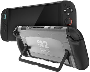 TUDIA Snap-On Case Compatible with Nintendo Switch 2 (2025) - [Kickstand Access] Dockable Slim Scratch-Resistant Console PC Cover with Enhanced Shockproof TPU Handheld Grip (Black, Clear Back)