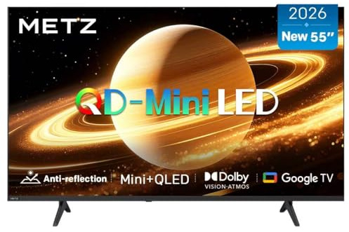 Metz MNH7000Z 55 Pollici QD-MiniLED Smart TV con Google TV – Matte Anti-Reflection, Full Array Local Dimming, Dolby Vision Dolby Atmos, HDR10+, MEMC, UHD DVB-T2, HEVC Main10 (2026 Nuovo Modello)