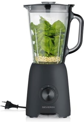 Severin Batidora de Vaso, 1,5 L, 2 niveles, función de pulso, piezas aptas para lavavajillas, potente batidora de cocina con cuchilla de acero inoxidable, 600W, negro, SM 3722