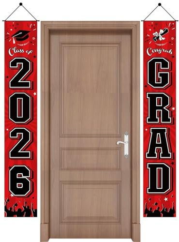 Banner zum Abschluss 2026, Herzlichen Glückwunsch, rot, 180 x 30 cm, Party Promotion 2026 Dekorationen | für den Außenbereich, Haus, Wand, Tür, Terrasse, Schule, Universität, Photobooth