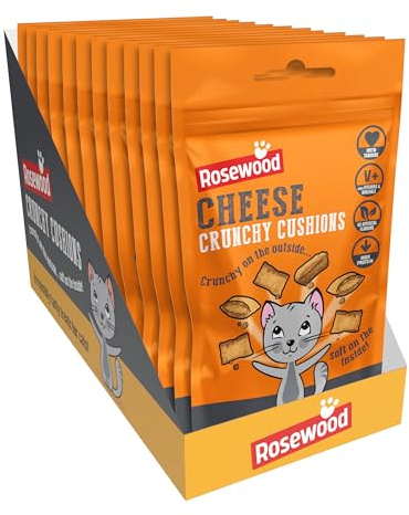 Rosewood Cheese Crunchy Cushions Cat Treats - Made with Taurine, Added Vitamins and Minerals - Healthy, Bite-Sized Cat Snacks (12 x 60g)
