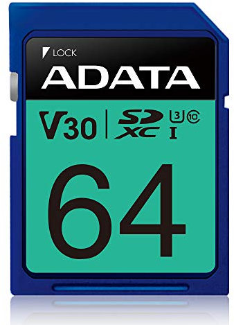 ADATA ASDX64GUI3V30S-R mémoire flash 64 Go SDXC Classe 10 UHS-I - Mémoires flash (64 Go, SDXC, Classe 10, UHS-I, 100 Mo/s, Noir, Bleu)