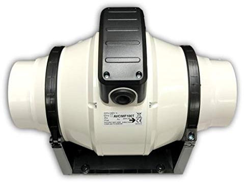 Addvent AVCI MF100T In-Line Mixed Flow Extractor Fan 100mm / 4 inch (Timer Model, 300mm x 180mm x 235mm, 245m³/h, 23dB(A), For Desktops, Servers)