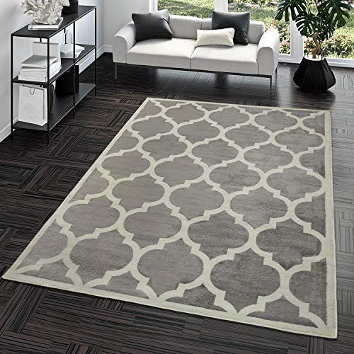 TT Home Kurzflor Teppich Modern Marokkanisches Design Wohnzimmer Interieur Trend Grau, Größe:160x220 cm