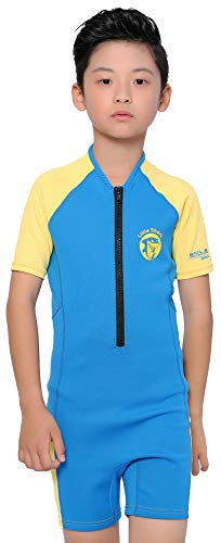 Cressi Little Shark, Shorty Wetsuit 2 mm, Muta Shorty Junior Disponibile a Maniche Corte o Maniche Lunghe Unisex - Bambini, Acquamarina/Giallo, 13/14 Anni