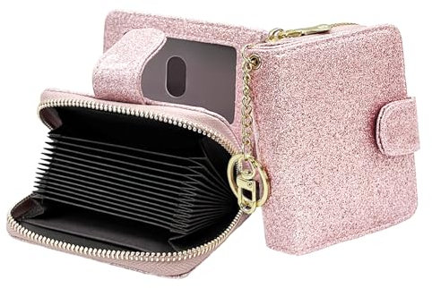 Beurlike RFID-Geldbörse für Damen, Leder, klein, Sicherheitskartenhalter, Upgrade a (10 Akkordeon/Schlüsselanhänger) - Glitter Rosegold, small, modisch