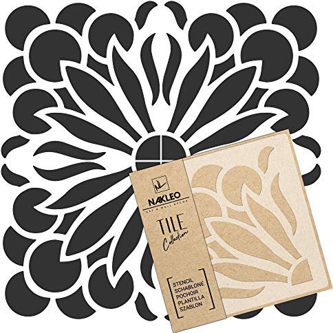NAKLEO Fliesen Schablone zum Malen 10x10 cm, Palvo Spanische Maurische Blume Marokkanisch, Kunststoff Wiederverwendbare Bodenschablone DIY, Holz Möbel Wand Dekoration - Terrakotta
