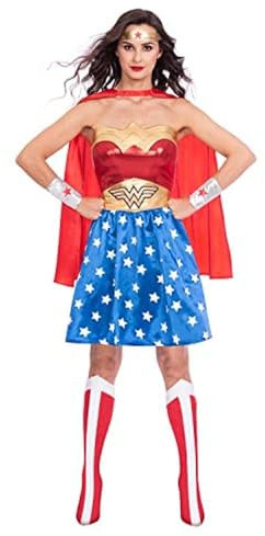 Amscan - Erwachsenenkostüm Wonder Woman, Kleid, Umhang, Arm- und Beinstulpen, Stirnband, Super Heroes, Motto-Party, Karneval