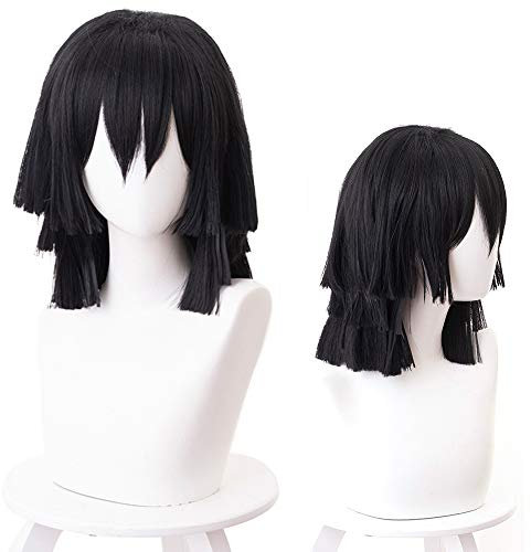 OSIAS Anime Cosplay Perücke, Demon Slayer Perücke, für Halloween, Party, Karneval, Nachtleben, Konzerte, Hochzeiten (Iguro Obanai Wig)
