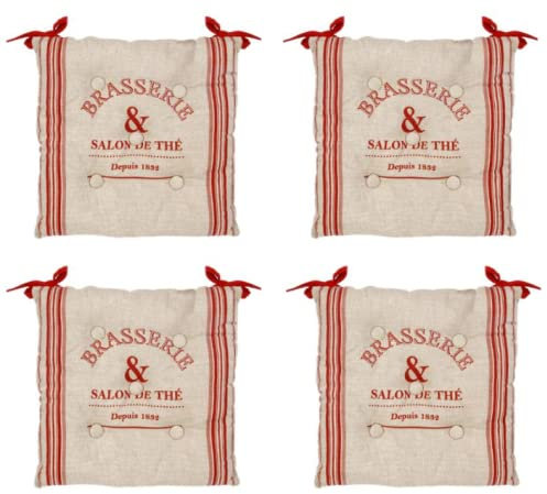 Lot De 4 Galettes De Chaise Bistrot - 40 X 40 Cm - Rouge