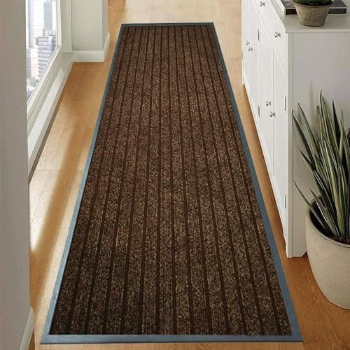 PHP Door Mat for Front Door 40 x 60 cm, Brown - Waterproof Strong PVC Rubber Backing Anti Slip Heavy Duty Dirt Trapper Barrier Mat for Kitchen Bedroom Hall Hallway Entrance