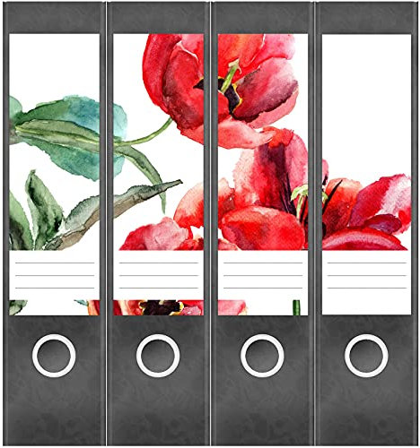 Etiketten für Ordner | Aquarelloptik Blume | 4 breite Aufkleber für Ordnerrücken | Selbstklebende Design Ordneretiketten Rückenschilder