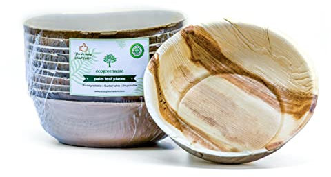 Ecogreenware - 10 Disposable Palm Leaf Bowls–7 Large Round Bowl I Salad,Curry Serving Bowl I 100% Biodegradable & Compostable Bowls I Suitable for Weddings, Outdoor Parties, BBQ and picnics