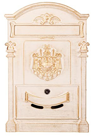 Antiker edler Briefkasten GAL29 Wandbriefkasten, Nostalgischer aus Aluminium Guss Englischer Briefkasten Metall 47 cm hoch. Rostfrei (Antik Weiß)