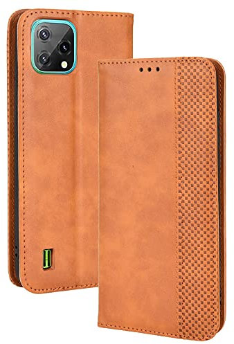 PEIYE Leder Folio Hülle für Blackview A55, Flip Handyhülle, Hochwertige Lederhülle Mit Kartenfächern Und Horizontale Standfunktion -Braun