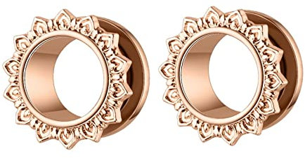 Homxi 2er Set 12 mm Flesh Tunnel,Ohr Tunnel Set Edelstahl 1/2 inch Ohrringe Plugs Herren mit Blume Plugs Ohrringe Set Rosegold