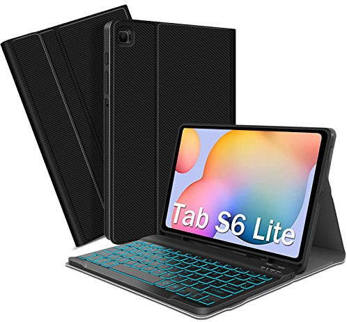 XIWMIX Backlit Keyboard Case for Samsung Galaxy Tab S6 Lite 10.4 Inch Tablet 2024/2022/2020 SM-P620/P625/P610/P613/P615/P619, Smart Cover with Detachable Wireless Keyboard Built-in S Pen Holder, Black