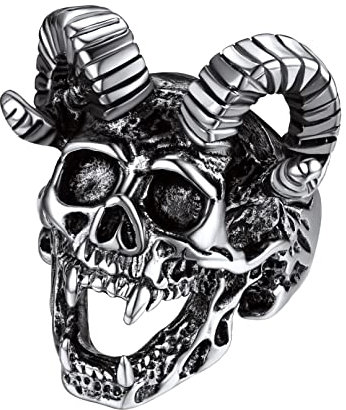 Bandmax Schaf Horn Schädel Ring Totenkopf Siegelring für Männer Jungen Gothic Schädel Fingerring Ringgröße 72 Edelstahl Ring Mode Schmuck für verschiedene Anlässe
