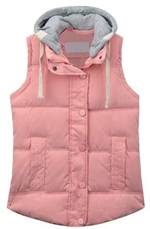 YYNUDA gilet chaud femme capuche cotton gilet matelassé capuche manteau sans manches hiver Rose XL