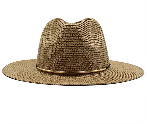 ZHUBAOQIN Fedora Trilby Filzhut Hut Hut Damen Panama Strohhut Fedora Strand Breite Krempe Lässige Sommer Sonnenhüte Für Herren Größe 56-58Cm Khaki