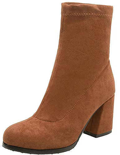 Joliss Donna Punta Rotonda Polacchine Donna Tacco A Blocco Heel Polacchine Donna Senza Chiusura Stivali Stretch Donna Serata Vestito Polacchine Marrone Numero 33 Eu