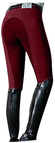 KBOPLEMQ Pantaloni da equitazione, da donna, per ragazze, sportivi, opachi, con tasca per cellulare e ginocchiere, per equitazione, leggeri, con imbottitura completa, Vino, S