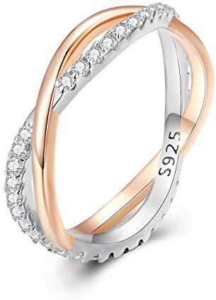 NewL Vergoldeter Zirkonia-Ring, gedrehtes Seil, Ewigkeitsring, Gold, X-Ring, künstlicher Diamant, Criss Cross Ring, Sterlingsilber