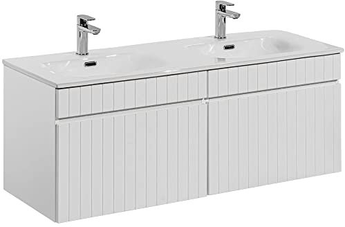 Lomadox Badmöbel Doppel Waschtisch Unterschrank 120cm mit Keramik Waschbecken in weiß matt, B/H/T ca. 121/47,5/46 cm