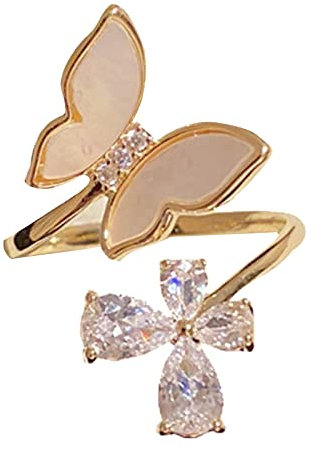 Größe 9 Ringe für Frauen~Set An Meine Tochter Gold Schmetterling Strass Ring Verstellbarer Gold Wellenring Minimalistischer Ring Geschenk für sie (Gold, One Size)